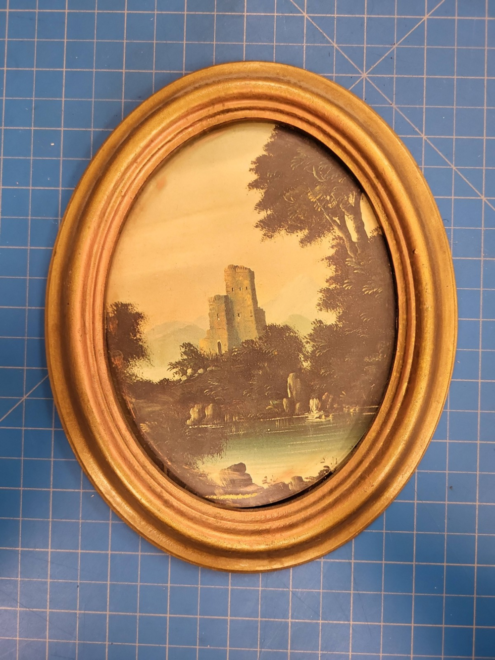 Vintage Italy Framed Castle Print Oval Wall Art Italian Decor Home Display